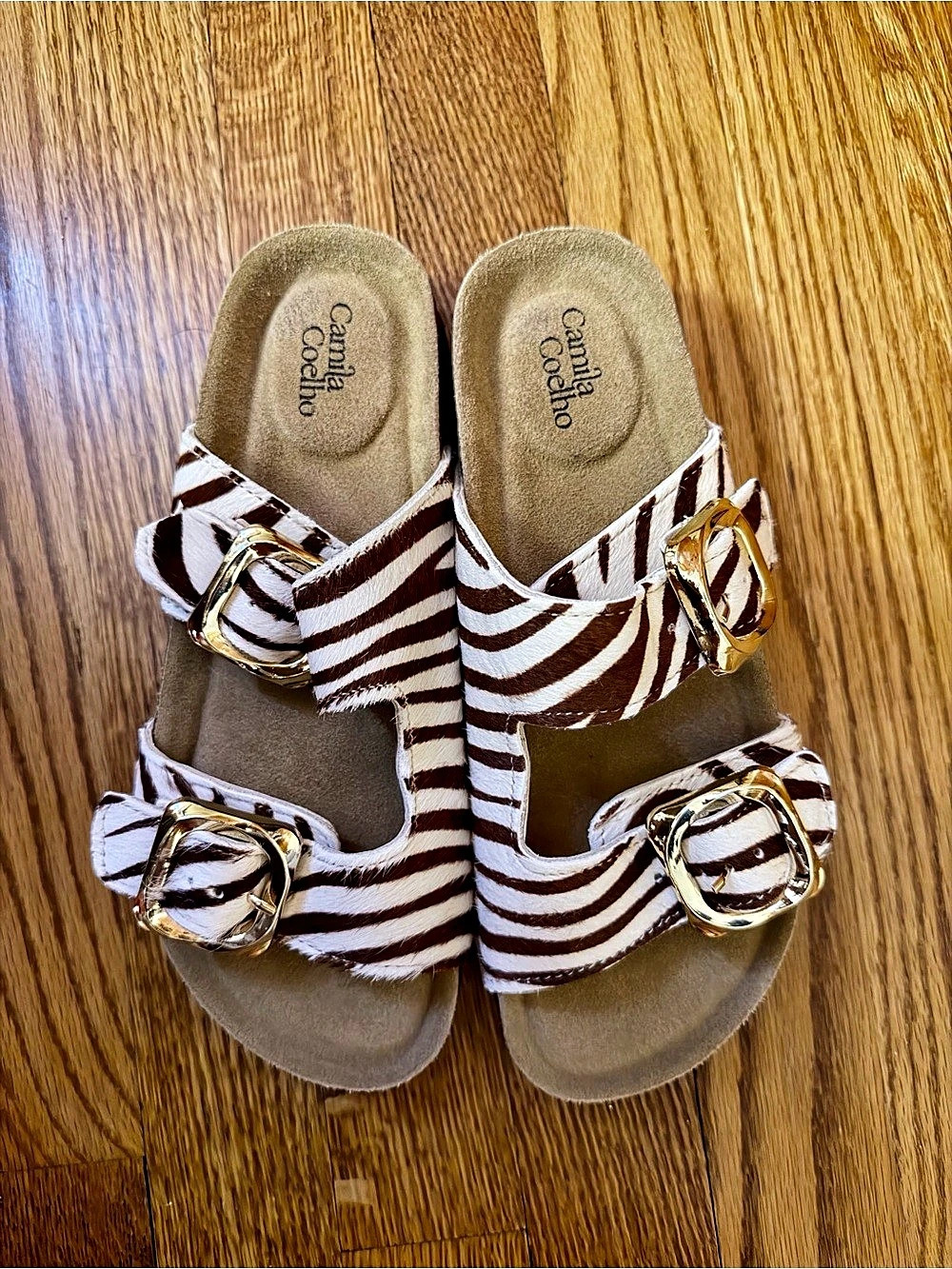 Camila Coelho Jungle-L Zebra Stripe Suede Sandals US 8 Like New Brown/White